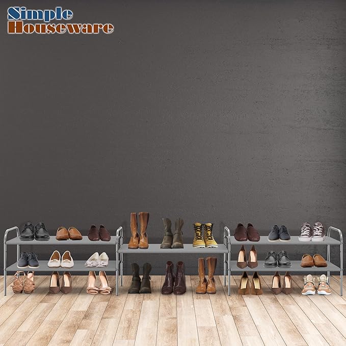 Simple Houseware 2-Tier Shoe Rack Storage Organizer, Grey-NeatNest