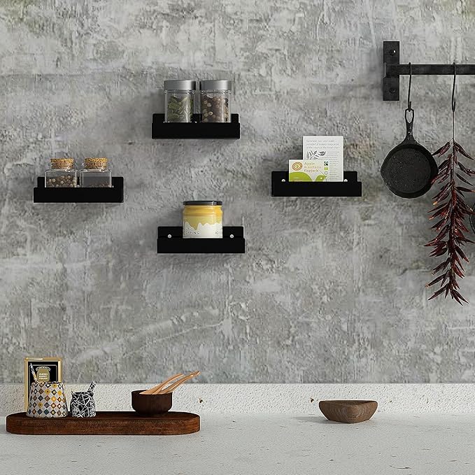 7 Inches Black Acrylic Wall Shelves for Home Décor, 2 Pack, Acrylic Dining Room Organizer Shelves for Wall, Wall Mounted Storage Display Shelf-NeatNest
