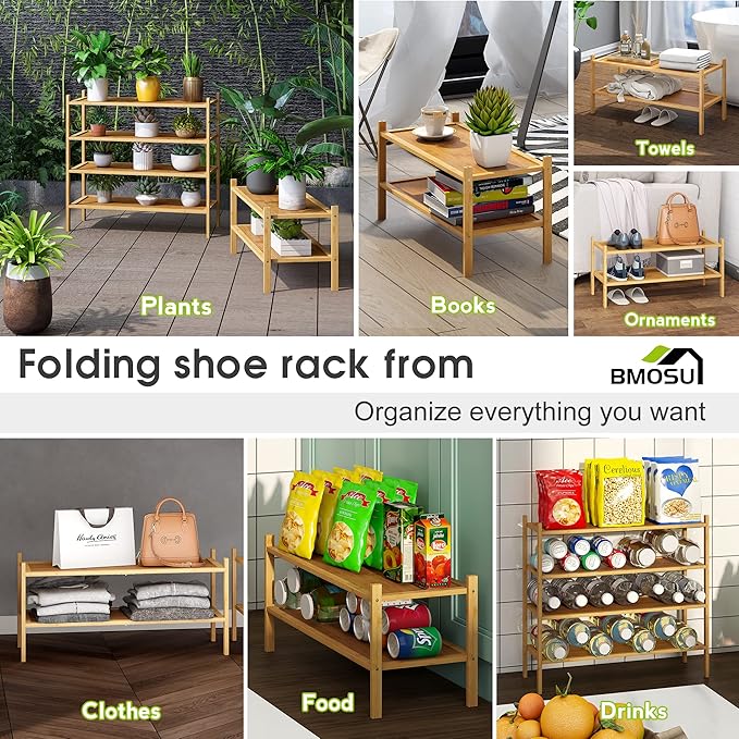 BMOSU 2-Tier Bamboo Shoe Rack Premium Stackable Shoe Shelf Storage Organizer for Hallway Closet Living Room Entryway Organizer(Natural)-NeatNest