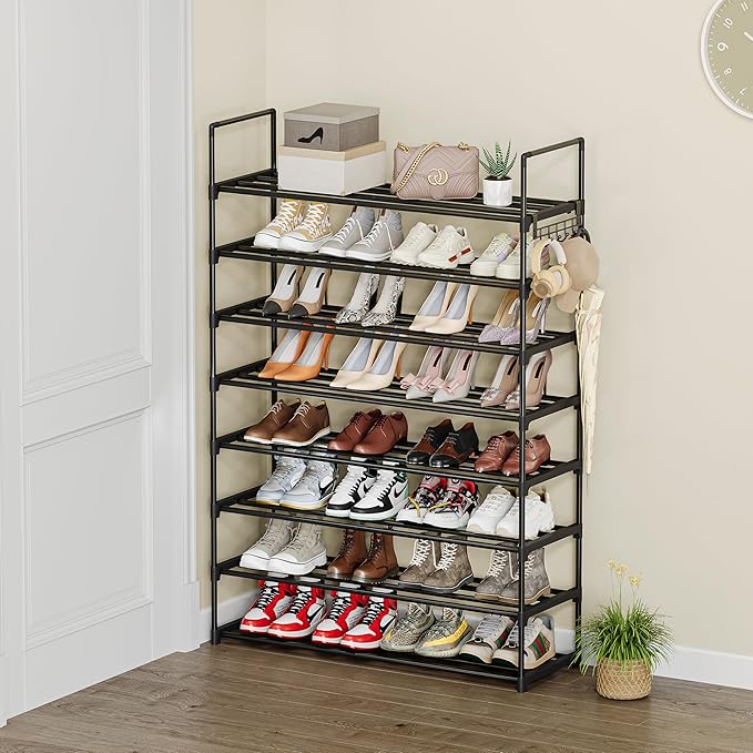 Shoe Rack, 8 Tier Tall Shoe Rack for Entryway, Shoe Orhanizer for Closet, Adjustable Shelf Height Metal Shoe Shelf, Shoe Stand for Front Door Entrance, Closet & Entryway-NeatNest
