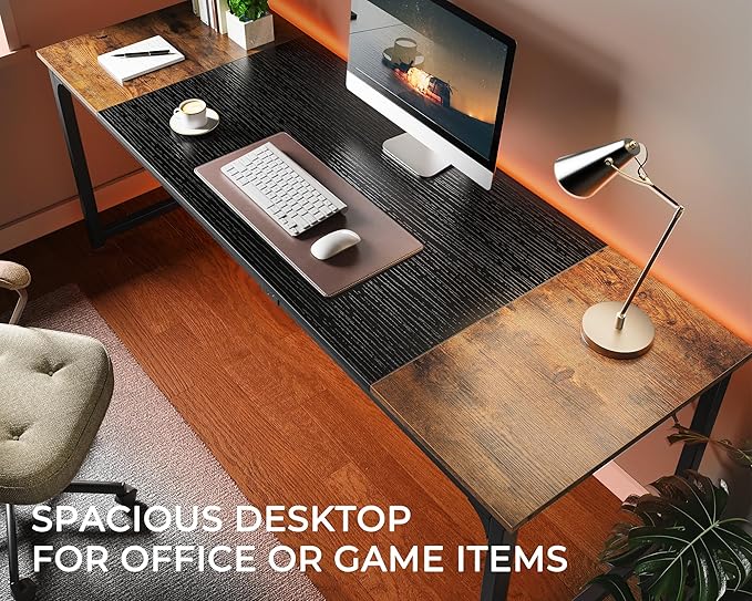 Huuger 78.7 Inch Office Computer Desk with Storage, Writing Work Desk for Home Office, Study, Gaming, Long Simple Desk, Large Legroom, Metal Frame, Rustic Brown and Black-NeatNest