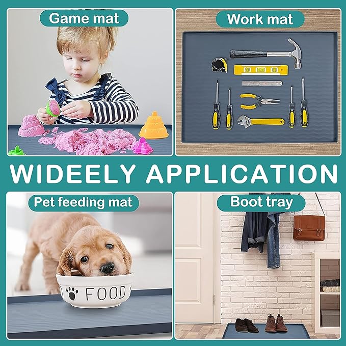 URMONA Waterproof Silicone Under Sink Mat 37'' x 22'' Shelf Liner for Kitchen and Bathroom, Cabinet and Counter Protector, Storage and Organizers, Litter Mat, Pet Cat Puppy Essentials(Black)-NeatNest