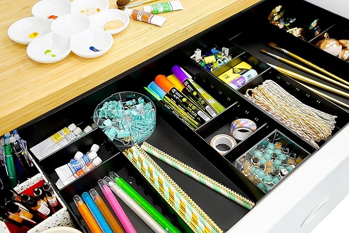 CAXXA 3 Slot Drawer Organizer with 4 Adjustable Dividers - Junk Drawer Storage for Makeup & Vanity, Office Desk Supplies and Accessories (BLACK, 1 PACK)-NeatNest