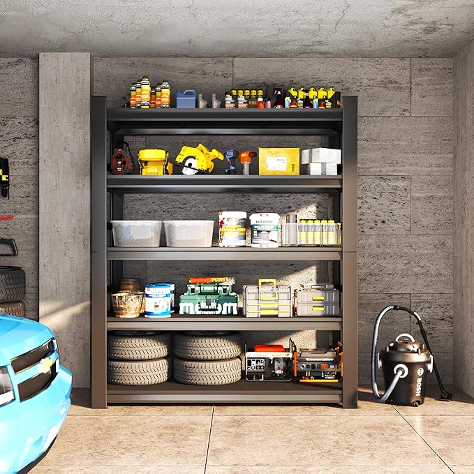 Heavy Duty Garage Shelving, 87" H x 47.2" W x 23.6" D, 3000 lbs Load Capacity, Sturdy Steel Metal Shelves for Storage, Industrial Black 5-Tier Shelving Rack for Garage, Basement, and Workshop-NeatNest