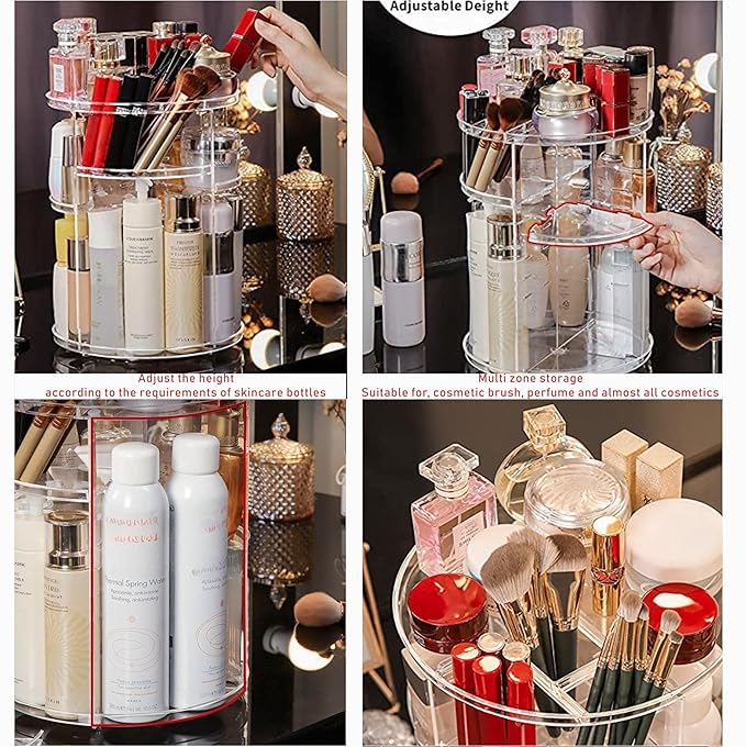 Clear Rotating Makeup Organizer for Vanity,Adjustable Skincare Organizer Countertop,Cosmetic Display Cases for Beauty,Skin Care,Spinning Makeup Stand,Make up Storage Organizer and Perfume organizer-NeatNest