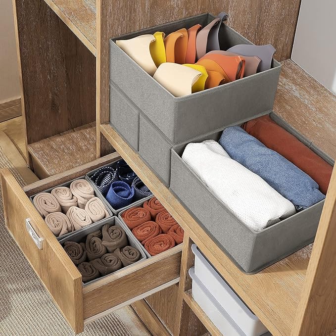 Criusia Drawer Organizer Clothes, 8 Pack Underwear Organizer, Foldable Closet Organizers and Storage Dresser Dividers for Clothes, Socks, Scarves, Ties (Gray)-NeatNest