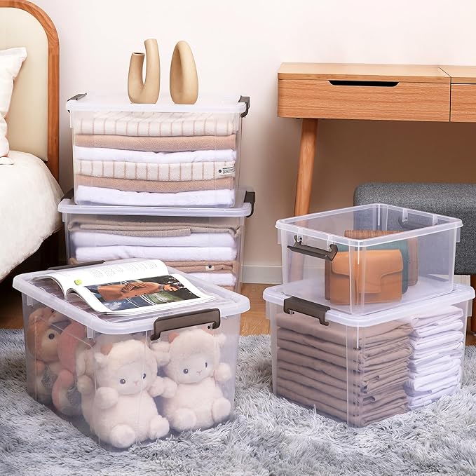 Citylife 17 QT Plastic Storage Bins with Latching Lids Stackable Storage Containers for Organizing Large Clear Storage Box for Garage, Closet, Classroom, Kitchen, 2 Packs-NeatNest