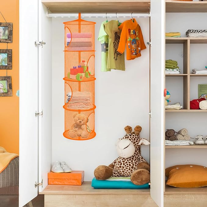 coastal rose 2Pcs Stuffed Animal Storage Foldable Stuffed Animal Net or Hammock Organizer, 4 Compartments Hanging Mesh Toy Storage Hammock Fall Decorations for Home-NeatNest