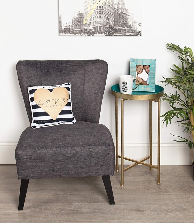 Kate and Laurel Celia Round Metal Foldable Tray Accent Table, Teal with Gold Base