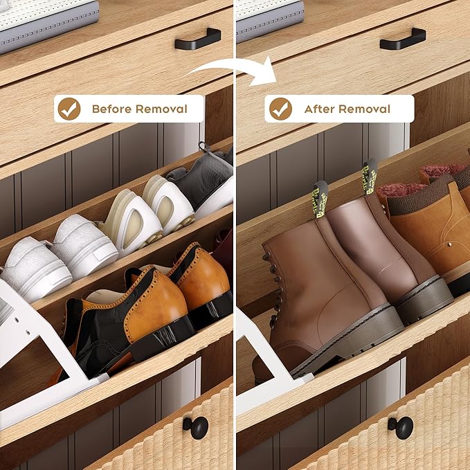 Brafab Shoe Storage Cabinet with 2 Flip Drawers&1 Small Drawer, Slim Entryway Shoe Organizer with Fluted Panel Doors for Sneakers,Light Beige-NeatNest