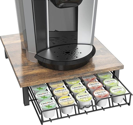DecoBrothers K-Cup Holder Drawer for 30 Coffee Pods Storage, Rustic Brown-NeatNest