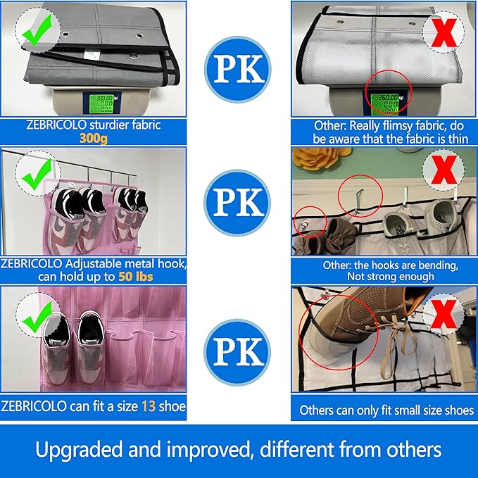 over the door shoe organizer,2025 upgraded,35 Huge pockets,over door shoe organizer,Store size 13 shoes,shoe organizer,Strong material,hooks Suitable for various doors,pink shoe rack-NeatNest