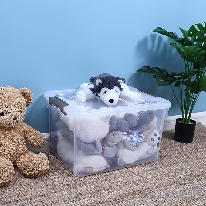 Citylife 32 QT Plastic Storage Bins with Latching Lids Stackable Storage Containers for Organizing Large Clear Storage Box for Garage, Closet, Kitchen, 8 Packs-NeatNest