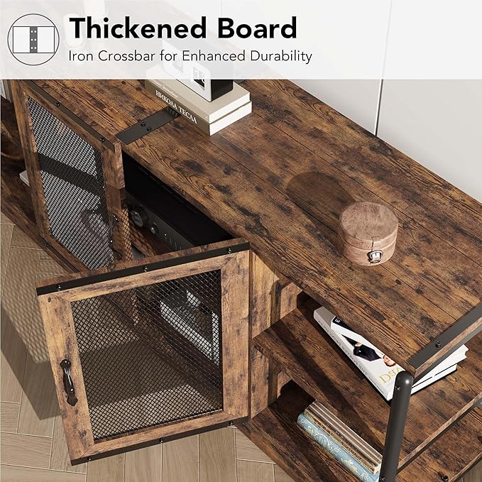 CABIHOME Farmhouse TV Stand for 65/75 inches TVs, Entertainment Center with Storage Cabinet and Mesh Doors, Industrial TV Media Console Cabinet Table, Media Furniture for Living Room, Vintage-NeatNest