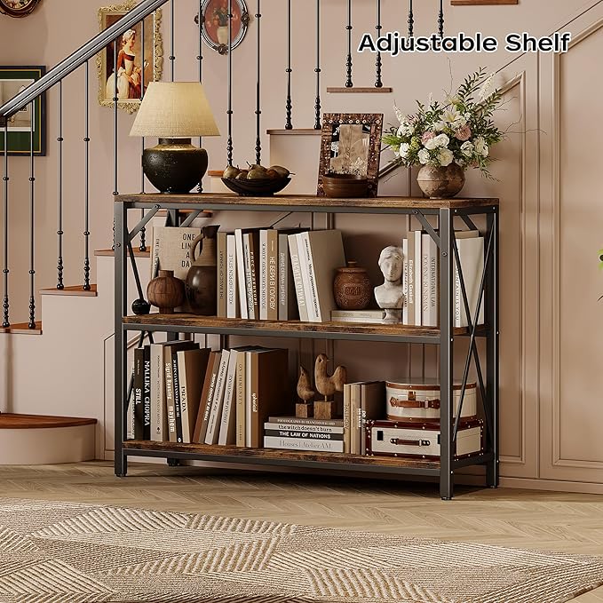 Homeiju Entry Table 40" Width, 3-Tier Entryway Table with Storage, Industrial Sofa Table with Open Shelves, Foyer Tables for Entryway, Hallway, Kitchen, Living Room and Bedroom, Rustic Brown-NeatNest