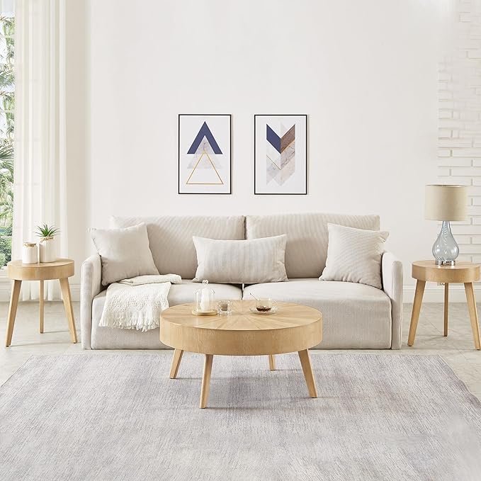 Gexpusm Round Wood Coffee Tables for Living Room, Farmhouse Circle Coffee Table, Rustic Mid Century Wooden Coffee Tables for Apartment, Easy Assembly (Only Coffee Table, 31.50" Dx31.50 Wx14.29 H)