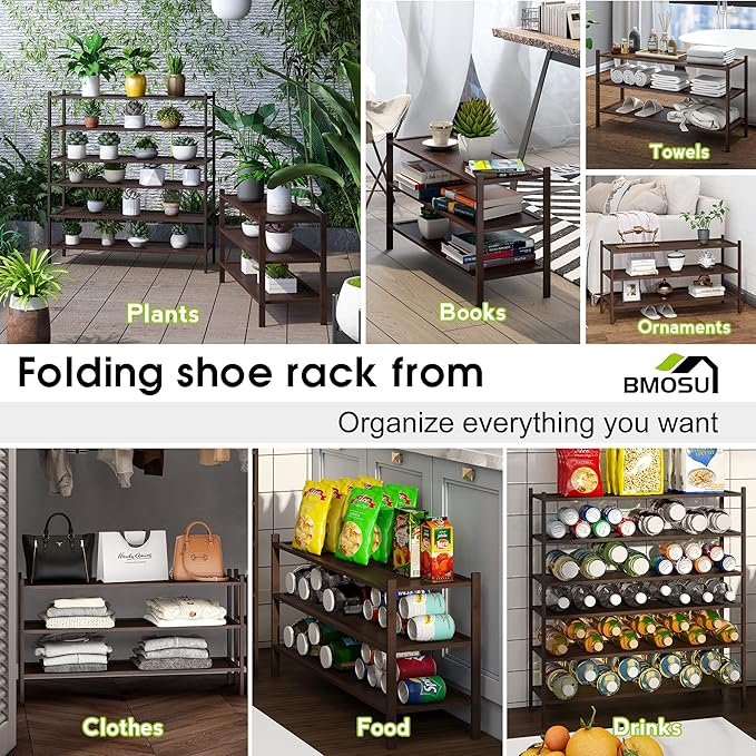 BMOSU 3-Tier Bamboo Extended Shoe Rack Premium Stackable Shoe Shelf Storage Organizer for Hallway Closet Living Room Entryway Organizer(Brown)-NeatNest