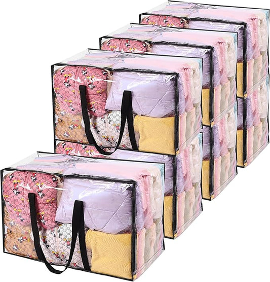 Vieshful 7 Pack Clear Comforter Storage Bag, 110L Over-Sized Clothes Storage Bag with Zipper Closet Organizer, Plastic Storage Containers Moving bags for Comforter, Blanket, Bedding, Duvet, Toys-NeatNest