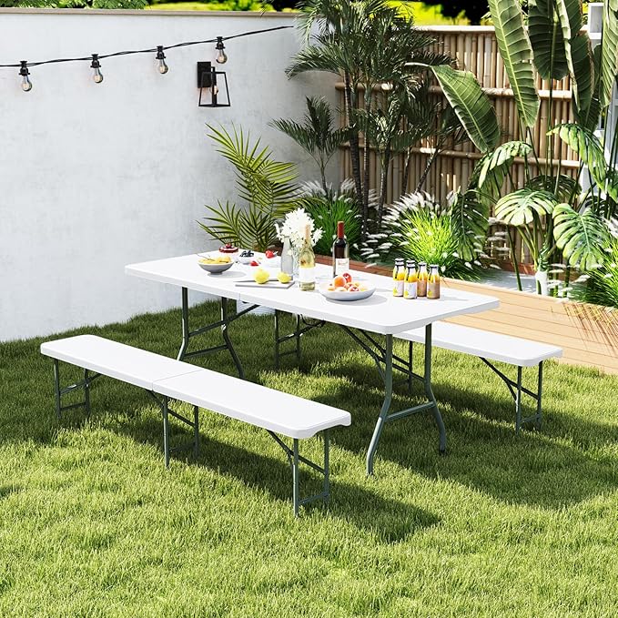 Goplus 6 Feet Plastic Folding Bench, Portable Foldable Bench Seat with 1320 LBS Capacity, HDPE Thickened Long Seat with Handle & Lock, for Outside Indoor Picnic Party Camping Dining Soccer Events-NeatNest