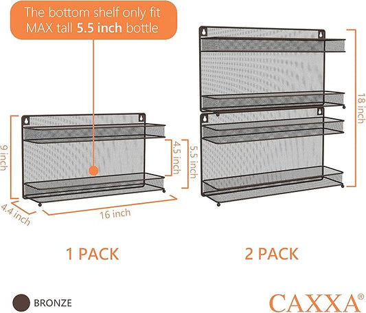CAXXA 2 PK 2 Tier Mesh Kitchen Counter-top or Wall Mount Spice Rack Jars Storage Organizer, Bronze-NeatNest