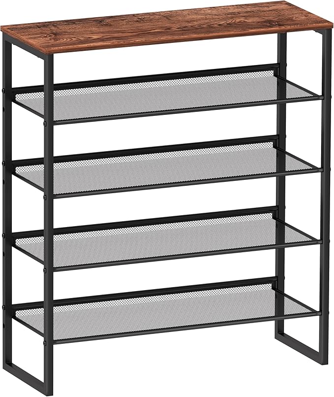 Shoe Rack - Sturdy Steel Shoe Organizer for Front Door Entrance Closet Entryway with Spacious Top - Industrial Style Strong Mesh Storage Shelves (5-Tier 11.8"x36.2"x31.5")-NeatNest