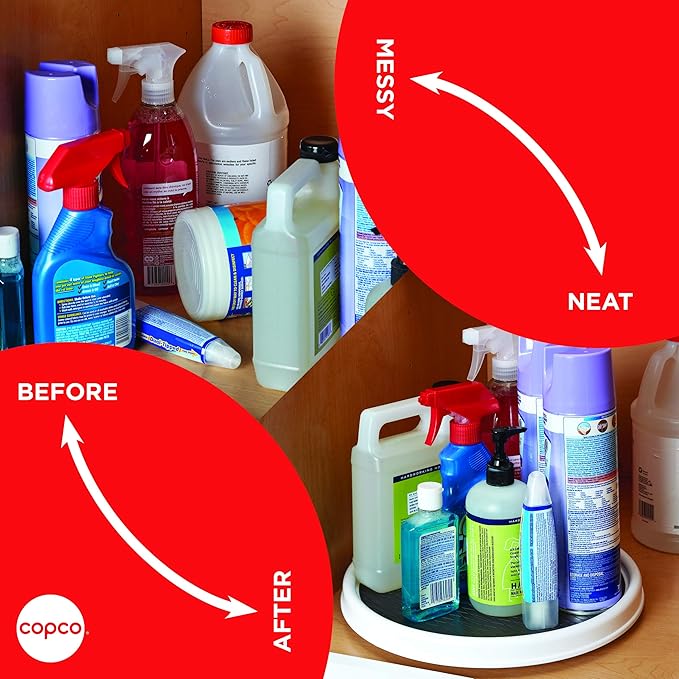 Copco Basics Non-Skid Pantry Cabinet Lazy Susan Turntable, 12-Inch, White/Gray, 1 Count (Pack of 1)-NeatNest