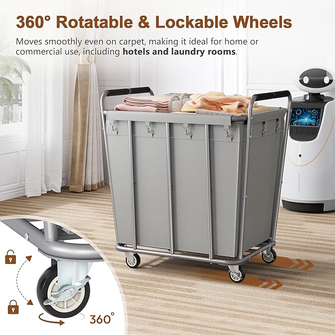 Hoctieon Large Laundry Cart with Wheels, 400L Heavy Duty Laundry Basket Organizer, Rolling Hamper Sorter for Clothes Storage, Industrial Dirty Clothes Hamper for Home & Hotel, Gray-NeatNest