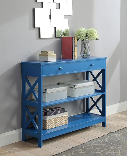 Convenience Concepts Oxford 1 Drawer Console Table with Shelves, Teal Blue-NeatNest