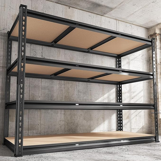 REIBII 48" W Garage Shelving Heavy Duty 2550 LBS Storage Shelves 4 Tier Heavy Duty Shelving, Adjustable Metal Shelves, Industrial Shelf for Garage, Warehouse, Pantry, 48" W x 60" H x 24" D-NeatNest