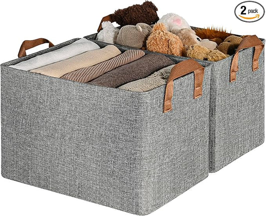 GRANNY SAYS Storage Baskets for Shelves, Closet Organizer Bins, Clothes Storage Bins with Metal Frame, Extra Large Baskets for Organizing and Storage, Collapsible, Gray, 2-Pack-NeatNest