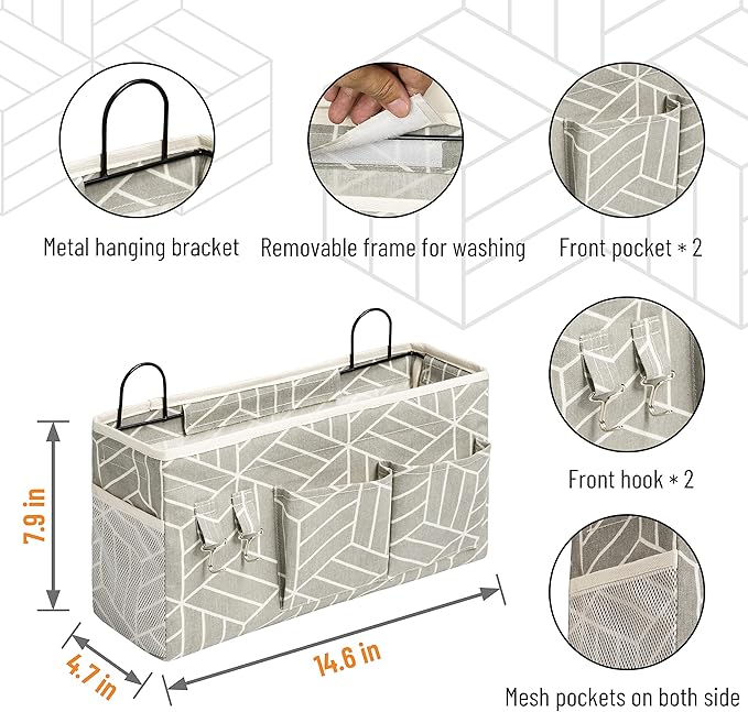 2pcs Large Wall Hanging Storage Bag, Door Closet Linen Fabric Pockets Organizer, Waterproof Multi Functional for Living Room Bedroom Bathroom Kitchen Office RV Camper with Hooks Grey-NeatNest