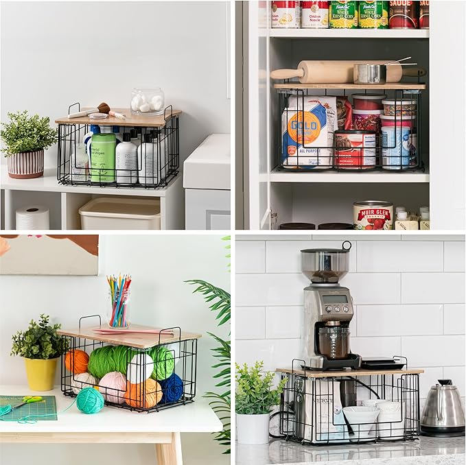 IRIS USA Wire Basket for Pantry Organizers and Storage, 2 Pack, Potato and Onion Storage, Easy Assembly, Stackable Storage Bins, Kitchen Cabinet Bathroom Shelf Organizers for Veggie, Fruit, Snack