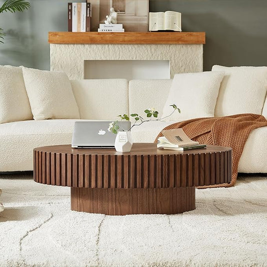 KEVINSPACE Coffee Table Oval 43.7" Wood CoffeeTable for Living Room Farmhouse CoffeeTable Mid-Century CoffeeTable Modern Sofa SideTable Home Furniture Small Space Office Apartment Walnut