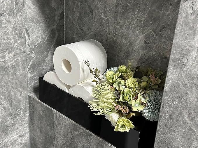 IEEK Toilet Paper Holder with Storage Acrylic Basket, Modern Tank Tray with Non-Slip Mat, Black Decor for Bathroom, Vanity, Bedroom, Entryway, Living Room-NeatNest