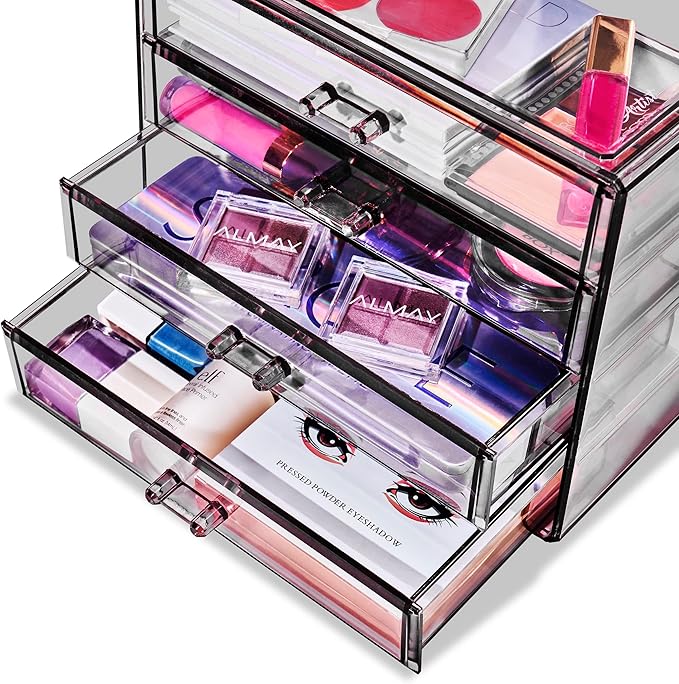 Sorbus Makeup Organizer - 4 Drawer Acrylic Make Up Organizers and Storage for Cosmetics, Jewelry, Beauty Supplies, Clear Makeup Organizer for Vanity, Girl's Room, College Dorm, Counter, Bathroom Sinks