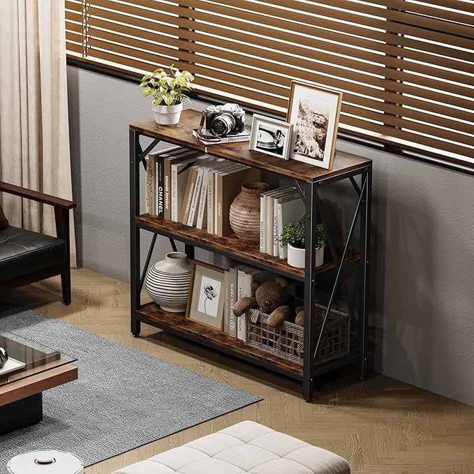Homeiju Console Table 31.5" Width, 3-Tier Entryway Table with Storage, Industrial Sofa Table with Open Shelves, Foyer Tables for Entryway, Hallway, Kitchen, Living Room and Bedroom, Rustic Brown-NeatNest