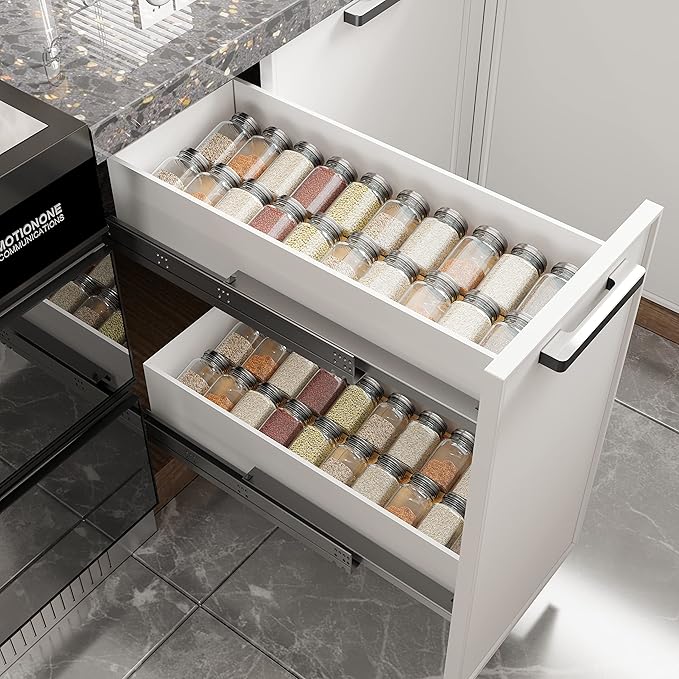 AMBIRD Bamboo Spice Drawer Organizer with Non-slip Mat,4 Tier - 2 Set Jar Spice Rack Tray From 12''to 24'',Hold up 48 Jars Seasoning Organizer for Kitchen,Cabinet,Drawers,Countertop-NeatNest