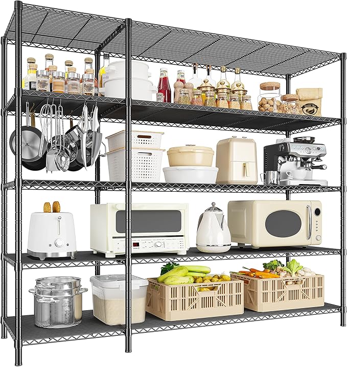 52.36" W Storage Shelves Metal Shelving Unit Load 1400LBS 5 Tier Wire Shelf for Storage Adjustable Garage Shelving Heavy Duty Shelves for Pantry Kitchen Garage, 52.36W x13.78Dx70.8H-NeatNest