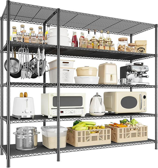 52.36" W Storage Shelves Metal Shelving Unit Load 1400LBS 5 Tier Wire Shelf for Storage Adjustable Garage Shelving Heavy Duty Shelves for Pantry Kitchen Garage, 52.36W x13.78Dx70.8H-NeatNest