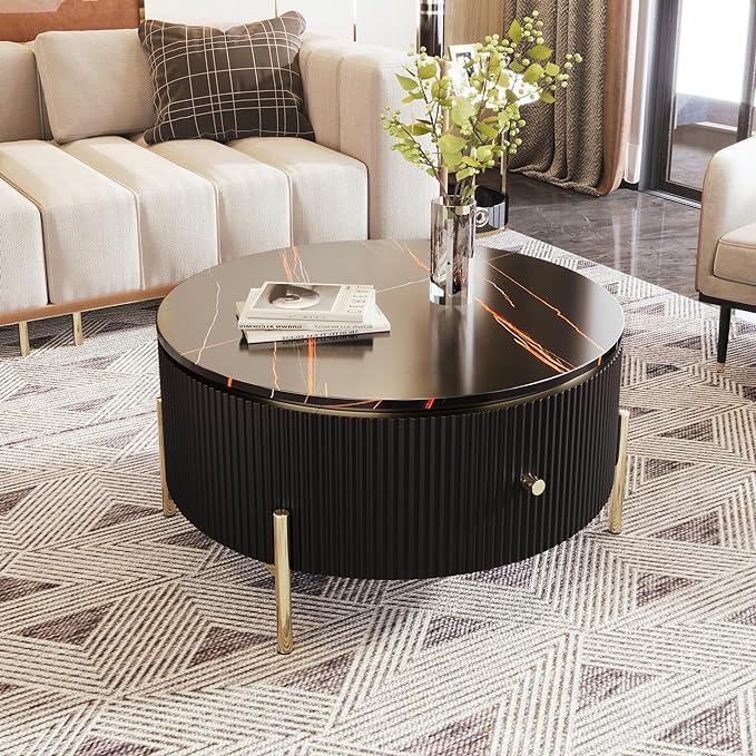 31.5'' Modern Round Coffee Table with 2 Large Drawers Storage Accent Table for Living Room(31.5'')