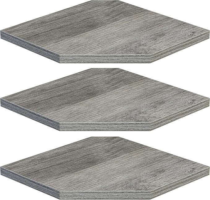 Corner Shelf Wall Mount, Floating Corner Shelves, Set of 3 Corner Wall Shelf Organizer, Rustic Wood Wall Storage Display Shelves for Living Room Bedroom Bathroom Kitchen, Rustic Grey-NeatNest