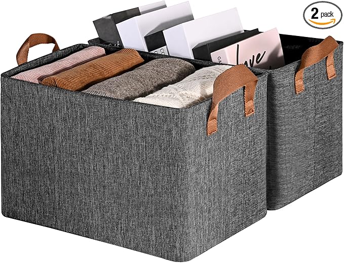 GRANNY SAYS Storage Baskets for Shelves, Closet Organizer Bins, Clothes Storage Bins with Metal Frame, Extra Large Baskets for Organizing and Storage, Collapsible, Dark Gray, 2-Pack-NeatNest