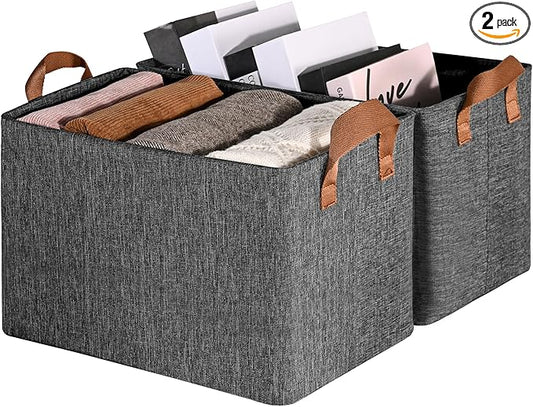GRANNY SAYS Storage Baskets for Shelves, Closet Organizer Bins, Clothes Storage Bins with Metal Frame, Extra Large Baskets for Organizing and Storage, Collapsible, Dark Gray, 2-Pack-NeatNest