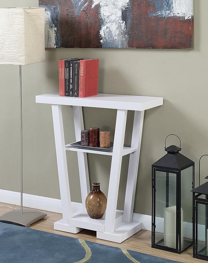 Convenience Concepts Newport V Console Modern Sofa Storage Shelves, Narrow Entryway Hall Living Room, Display Accent Table, 31.5", White-NeatNest