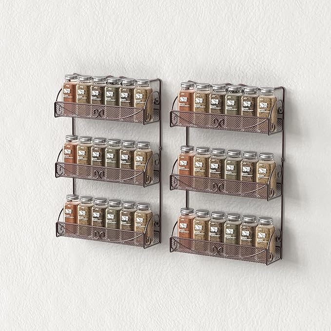 Deco Brothers 3 Tier Wall Mounted Spice Rack, 2 Pack, Bronze-NeatNest