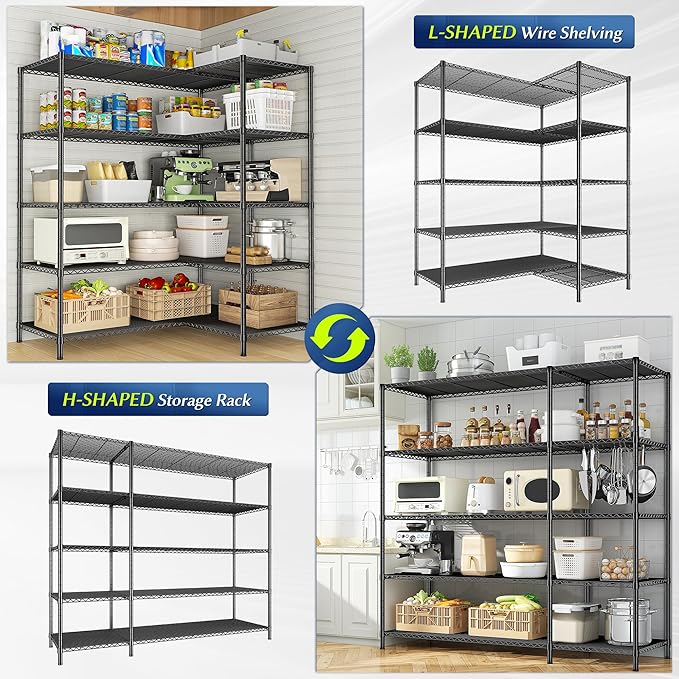 52.36" W Storage Shelves Metal Shelving Unit Load 1400LBS 5 Tier Wire Shelf for Storage Adjustable Garage Shelving Heavy Duty Shelves for Pantry Kitchen Garage, 52.36W x13.78Dx70.8H-NeatNest