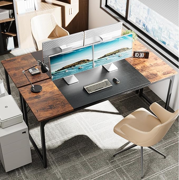 Huuger Computer Desk, 70 Inch Office Desk, Gaming Desk with Storage, Writing Desk Work Desk for Home Office, Study, Long Simple Desk, Large Legroom, Metal Frame, Rustic Brown and Black-NeatNest
