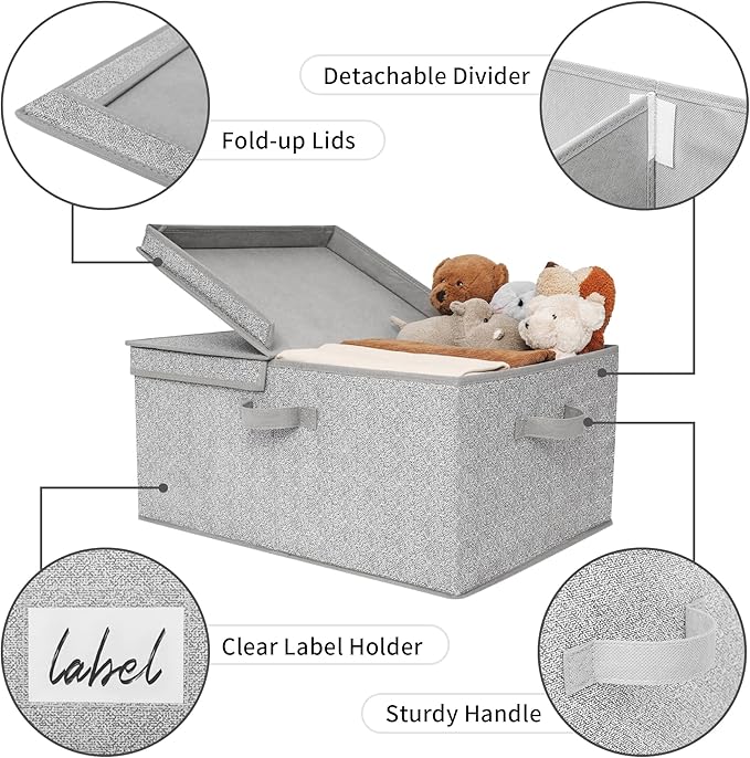 GRANNY SAYS Fabric Storage Bin with Lid, Decorative Storage Box, Extra Large Storage Baskets, Closet Organizer, Gray, 1-Pack-NeatNest