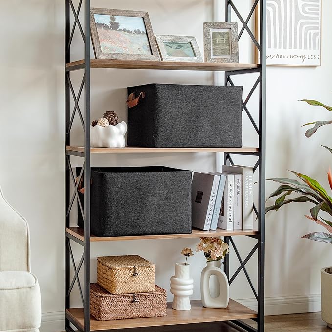 GRANNY SAYS Storage Baskets for Shelves, Closet Organizer Bins, Clothes Storage Bins with Metal Frame, Extra Large Baskets for Organizing and Storage, Collapsible, Black, 2-Pack-NeatNest