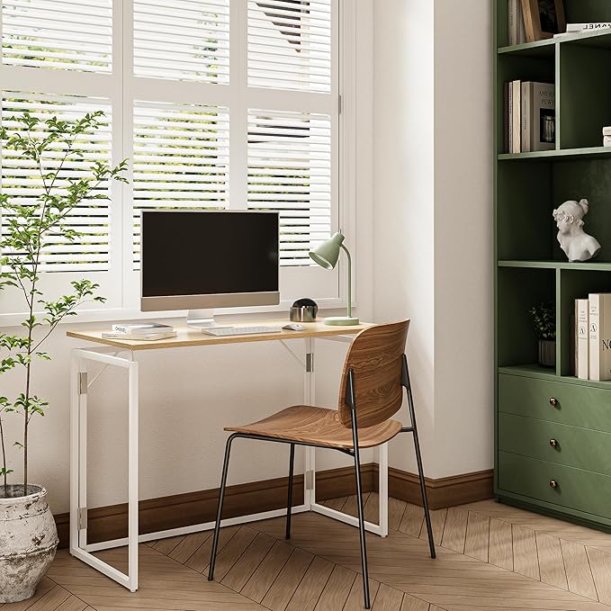 Folding Desk 40 Inch - Small Foldable Desk for Small Space Minimalist, Space Saving Collapsible Compact Desk Portable Table for Craft, Writing, Study and Work (No Assembly Required)-NeatNest